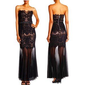 💥SPECTACULAR💥 Lace Crochet Strapless Evening Gown in Black & Nude